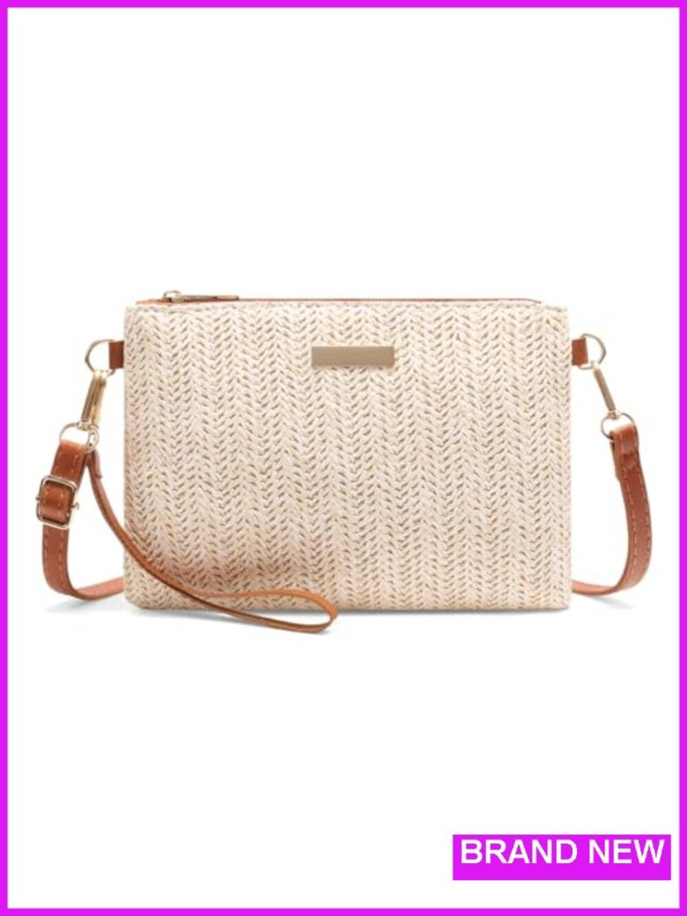 Straw Woven Crossbody Bag with Wristlet - Beach Summer Clutch Purse